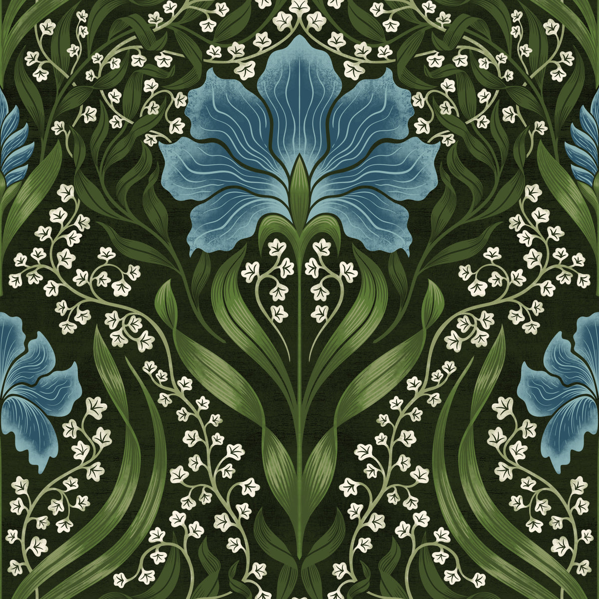 Intricate floral damask - blue Wallpaper in your room — zoomed