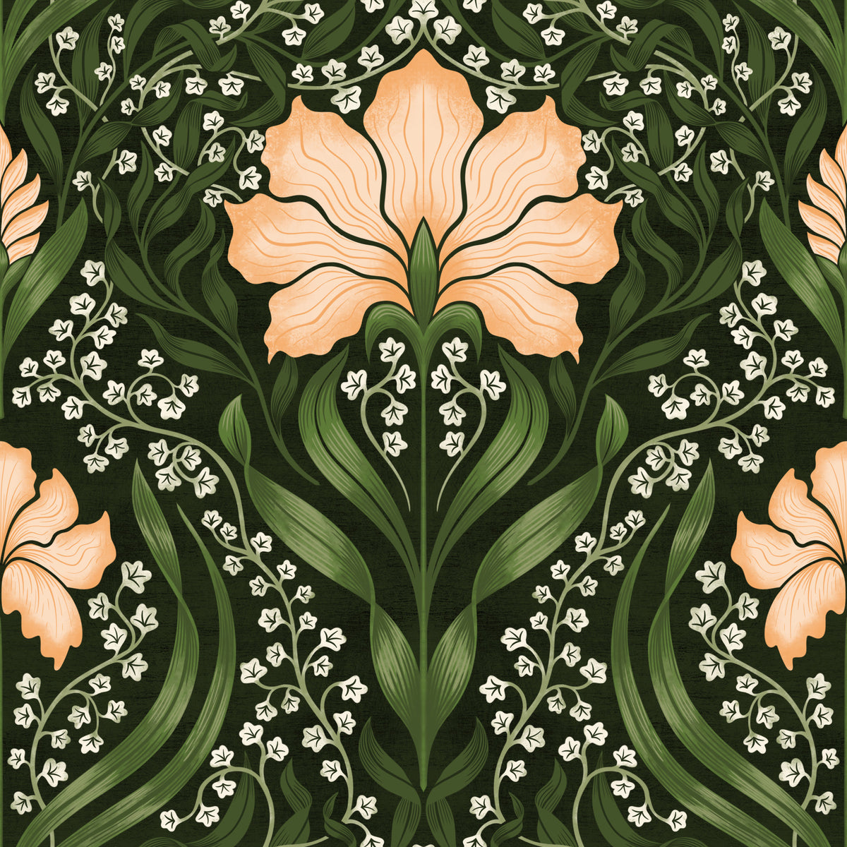 Intricate floral damask - apricot Wallpaper⁠ in your room — zoomed