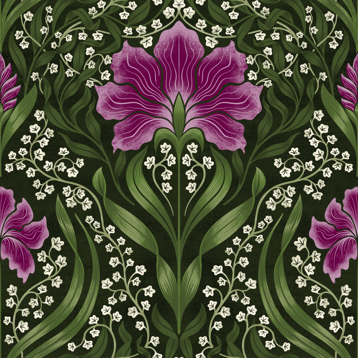 Intricate floral damask -  purple Wallpaper⁠