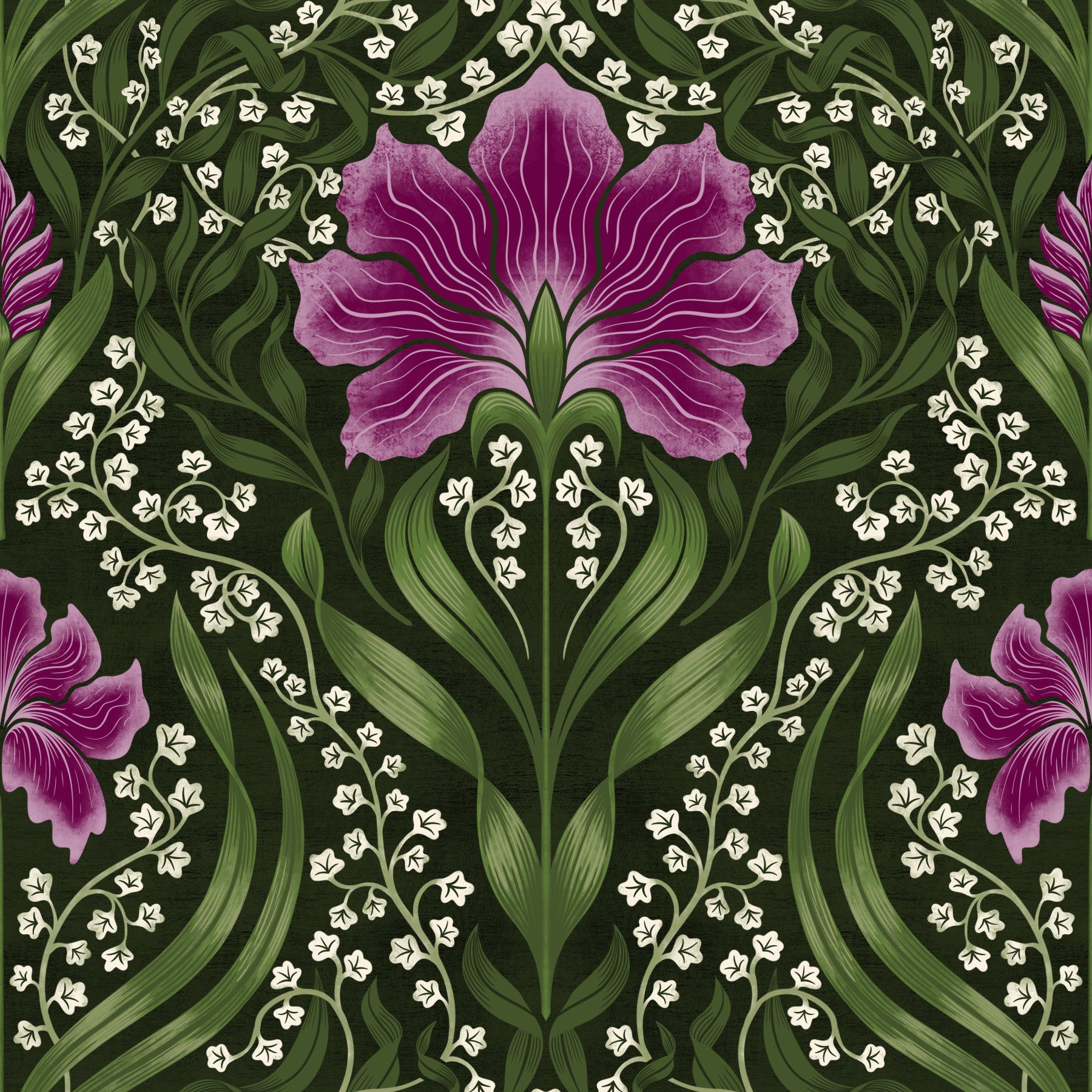 Intricate floral damask -  purple Wallpaper⁠
