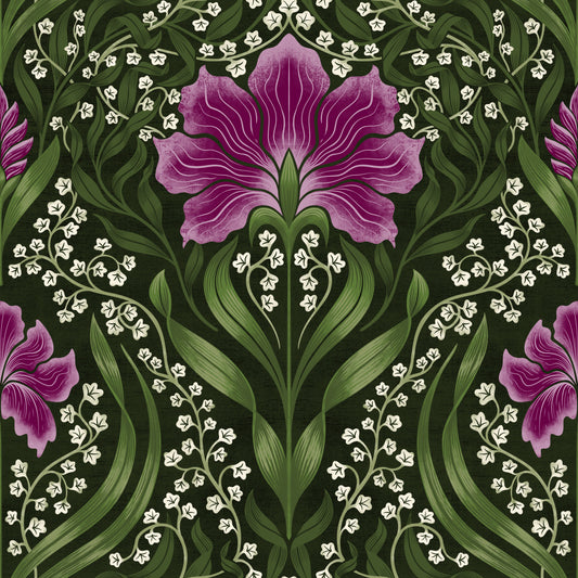Intricate floral damask -  purple Wallpaper⁠