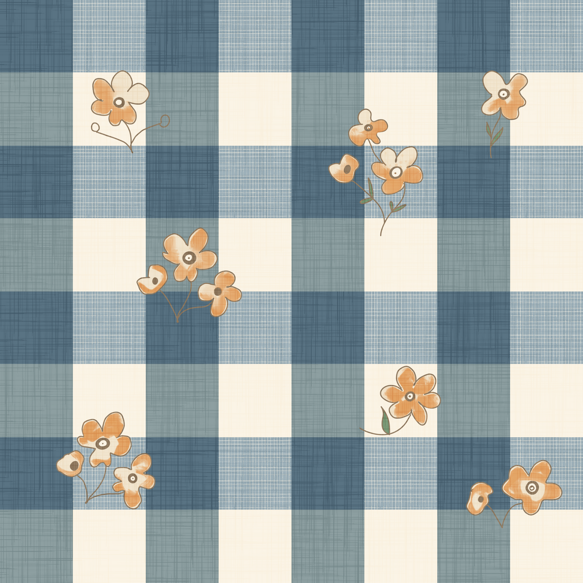 Blue Gingham Floral Country Cottage Wallpaper⁠ in your room — zoomed