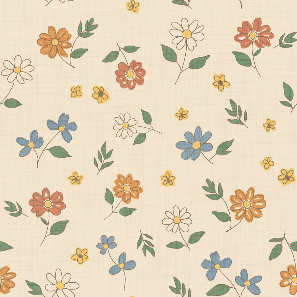 Country Scattered Floral Cream Granny Core Wallpaper⁠