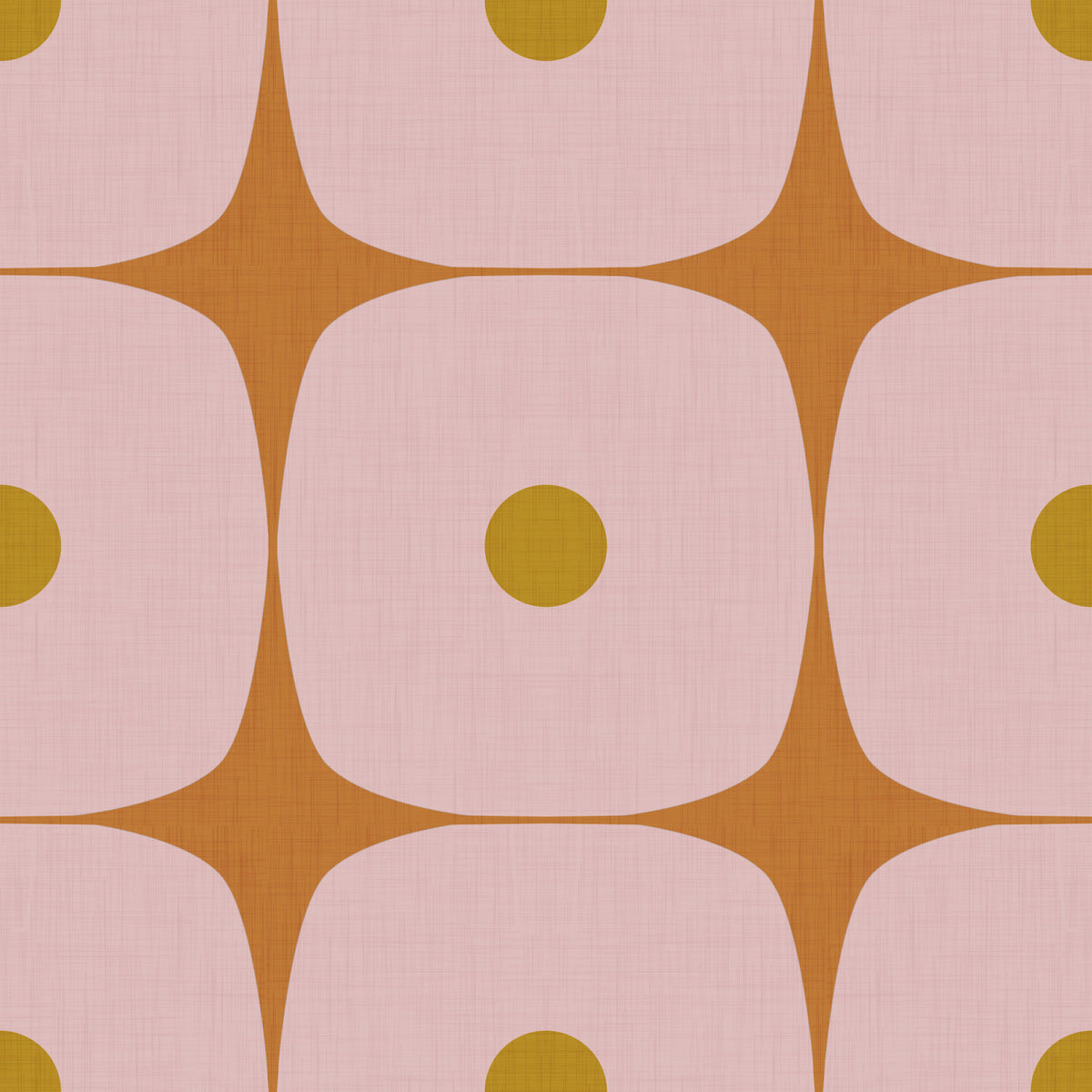 Mid Century Modern Geometric Squares with Dots Pink Mustard Terracotta Wallpaper⁠