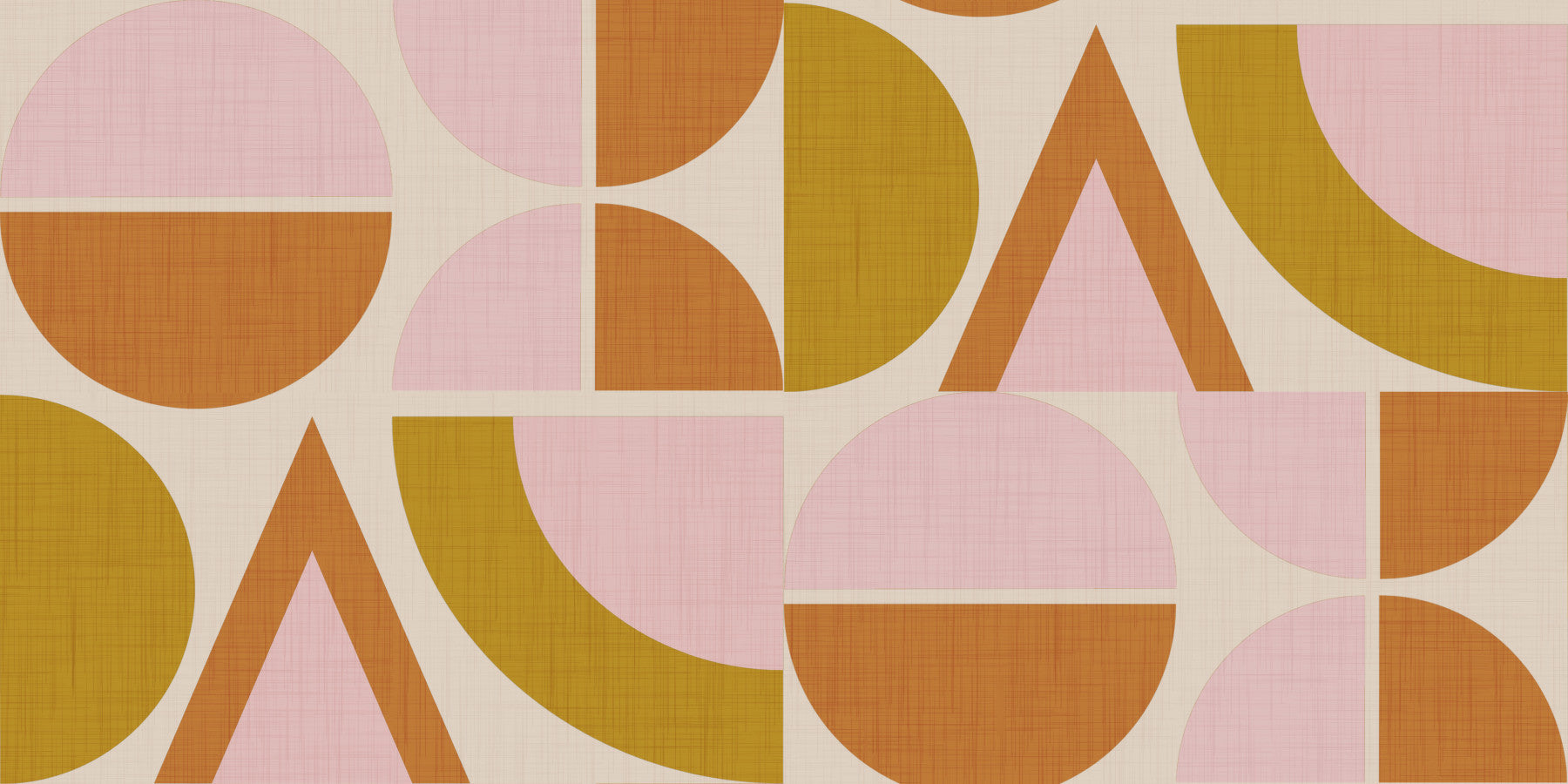 Mid-Century Modern Geometric Arches & Halves Pink Mustard Terracotta  Wallpaper⁠