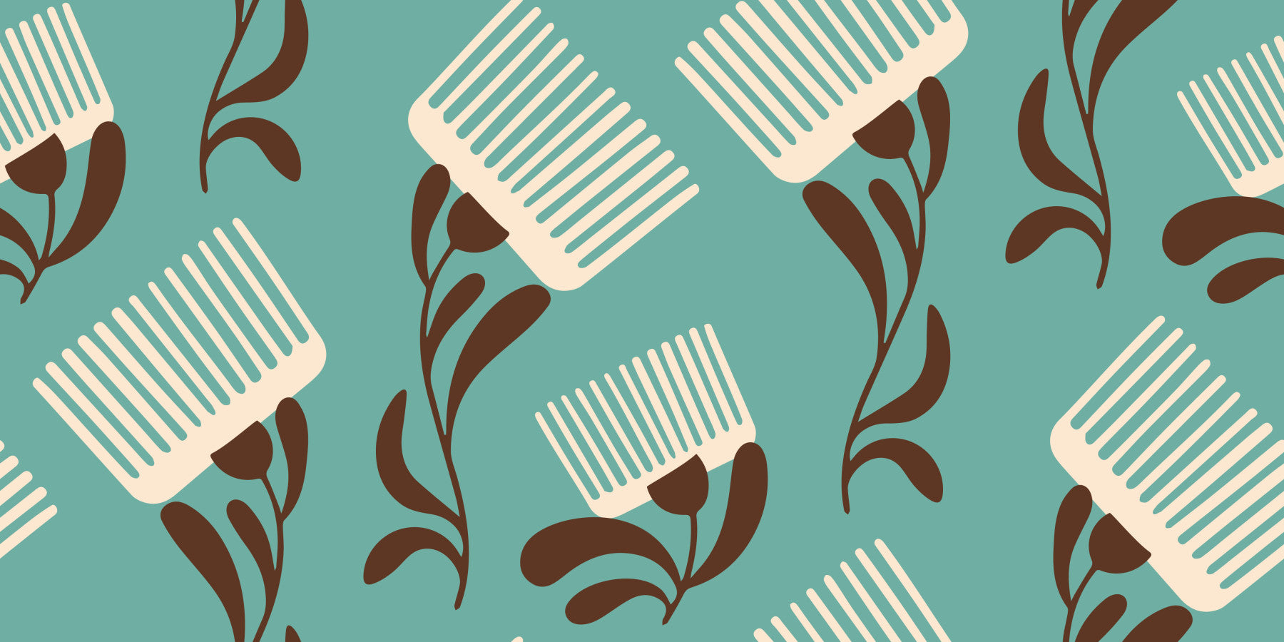 Mid Mod Wildflower Comb - Teal Beige  Wallpaper⁠