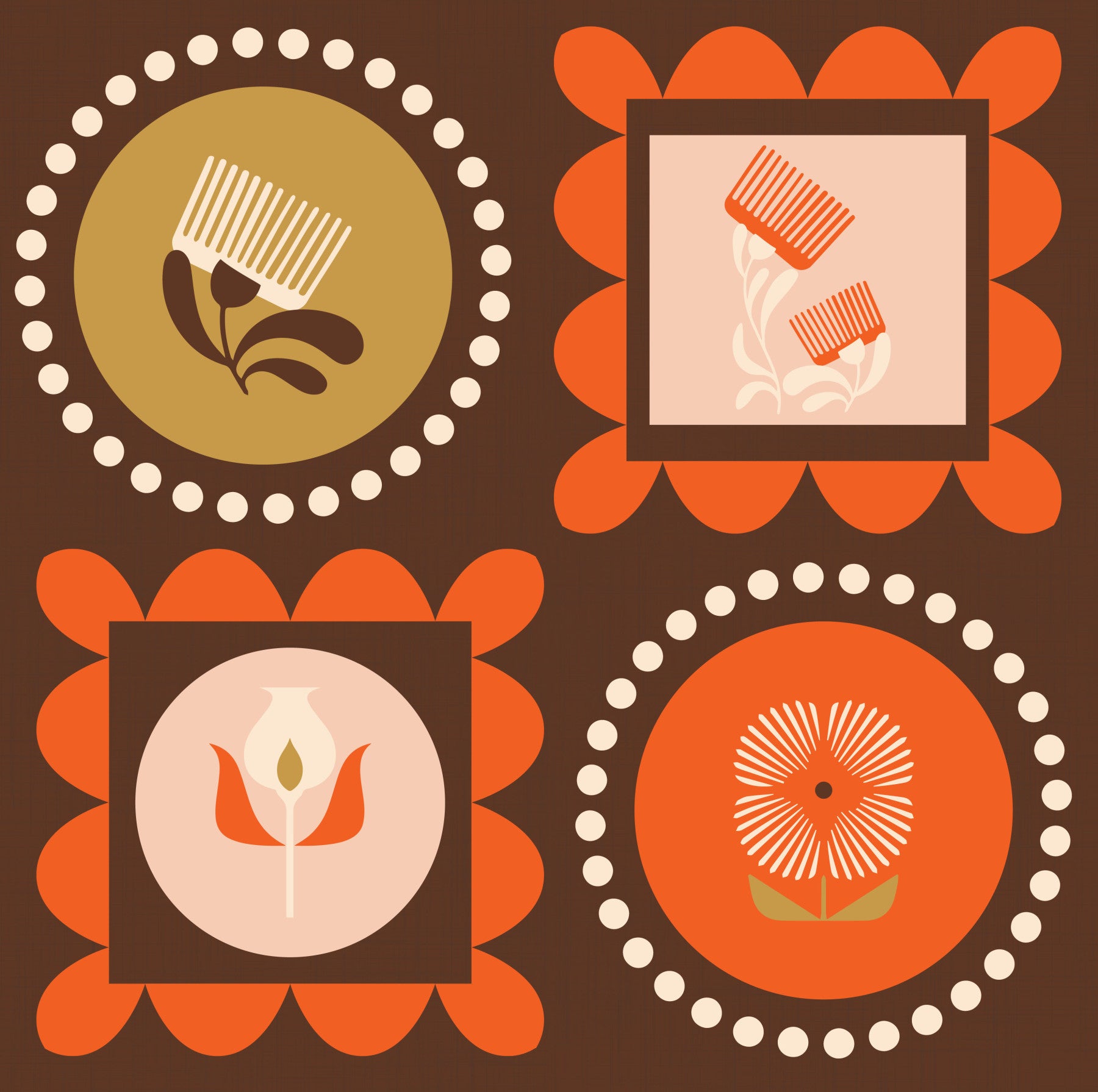 Chocolate Brown Botanical Geometric Wallpaper Mid Century