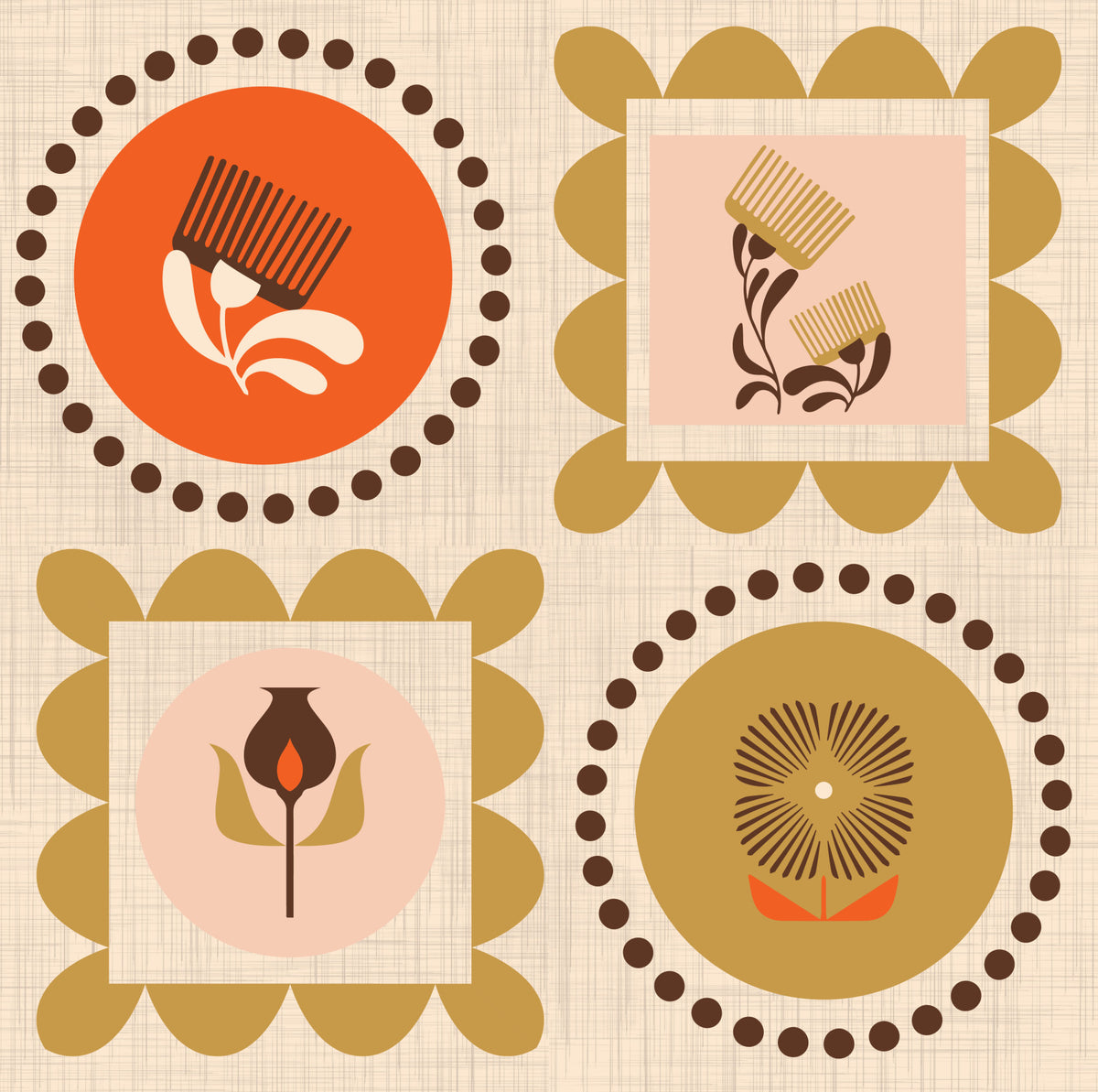 Terracotta Botanical Geometric Wallpaper Mid Century Modern in your room — zoomed