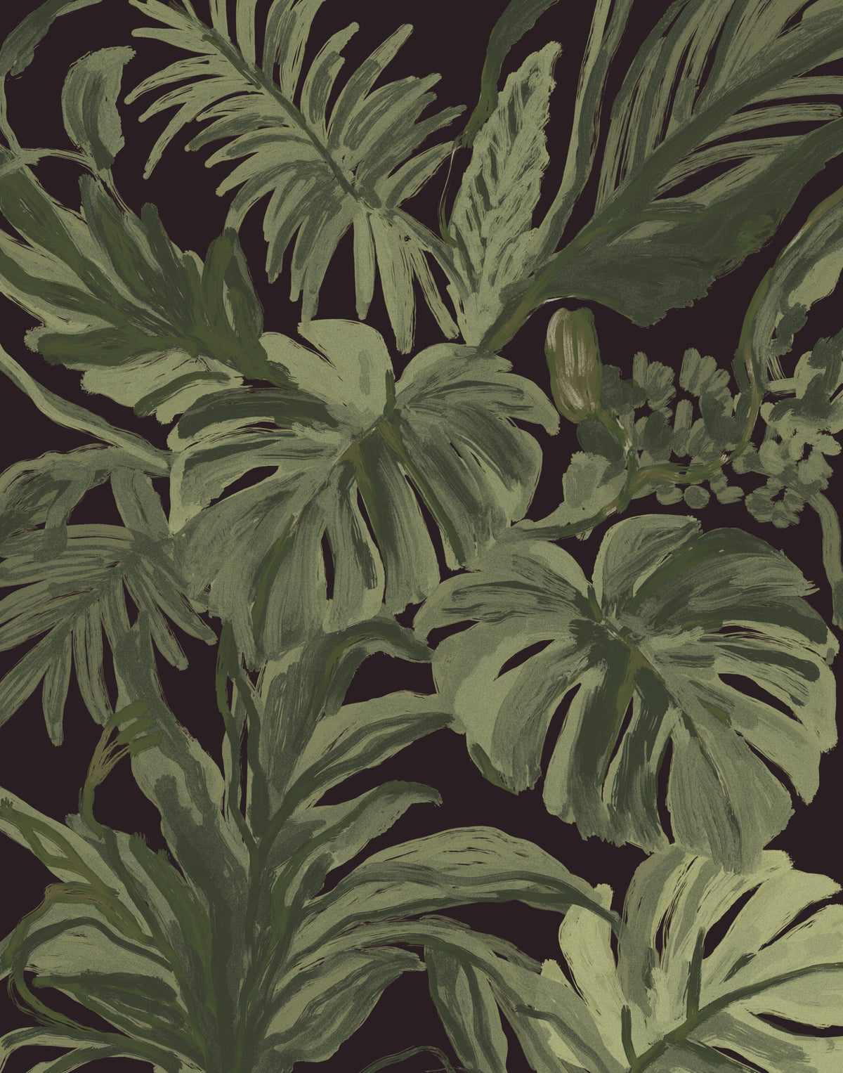 Jungle Monstera Tropical Midnight  Wall Mural