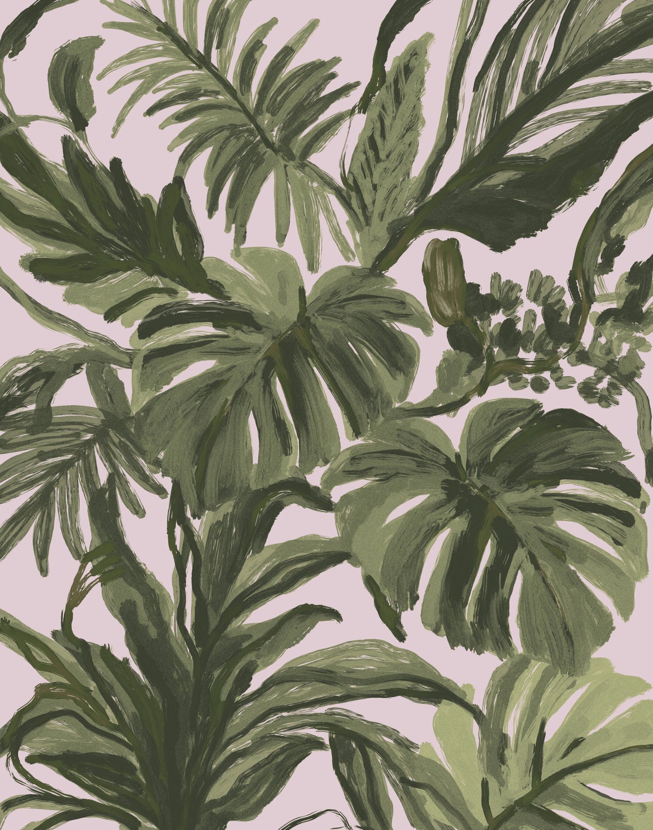 Painterly Palms Blush Tropical Foliage  Wall Mural