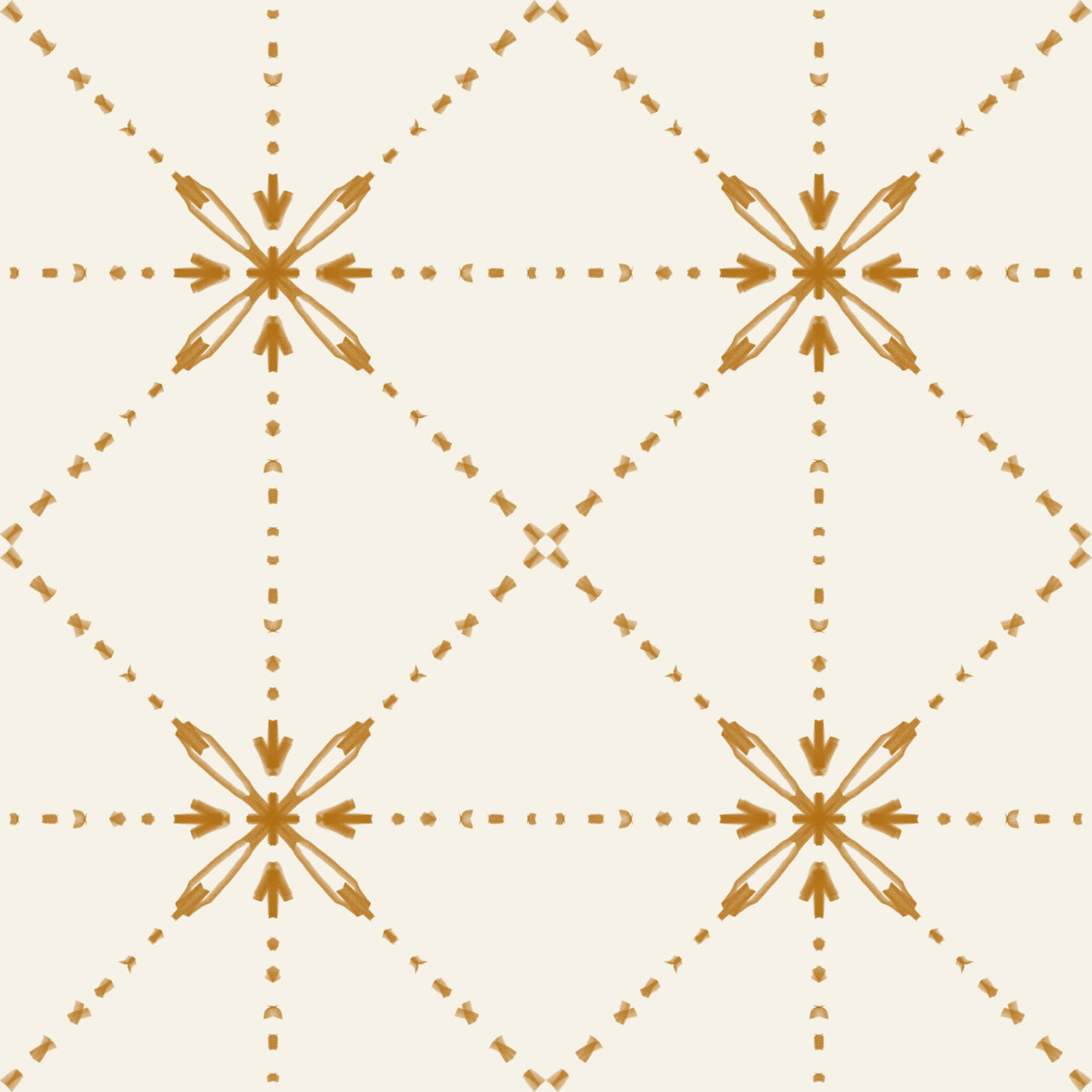 Sashiko Hana-Goshi - Latticed Flower Stitch Gold Wallpaper⁠