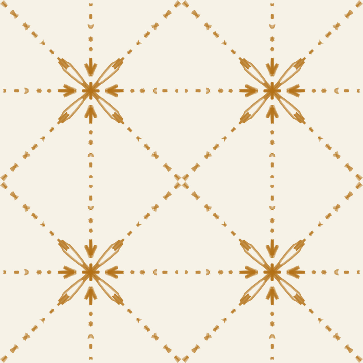 Sashiko Hana-Goshi - Latticed Flower Stitch Gold Wallpaper⁠