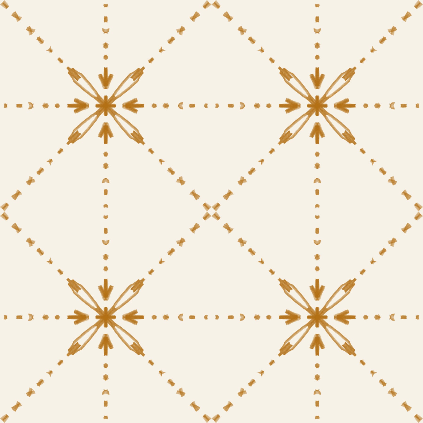 Sashiko Hana-Goshi - Latticed Flower Stitch Gold Wallpaper⁠