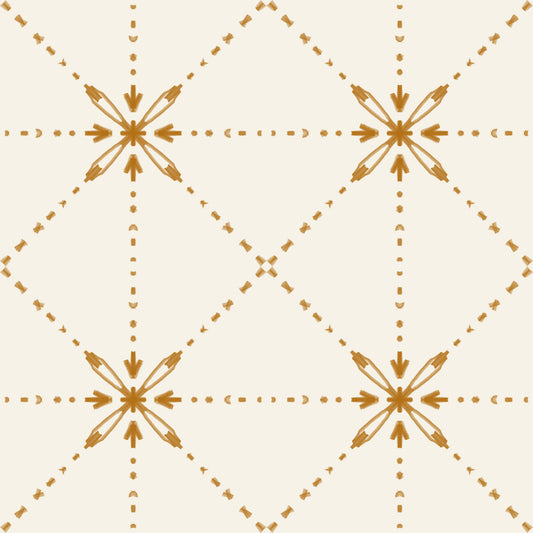 Sashiko Hana-Goshi - Latticed Flower Stitch Gold Wallpaper⁠