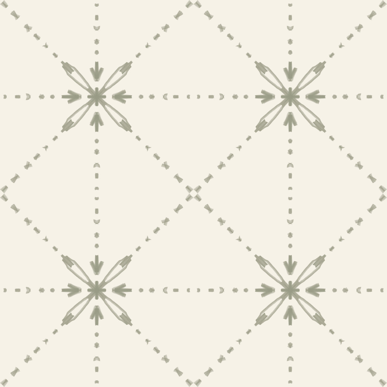 Sashiko Hana-Goshi - Latticed Flower Stitch Sage Wallpaper⁠