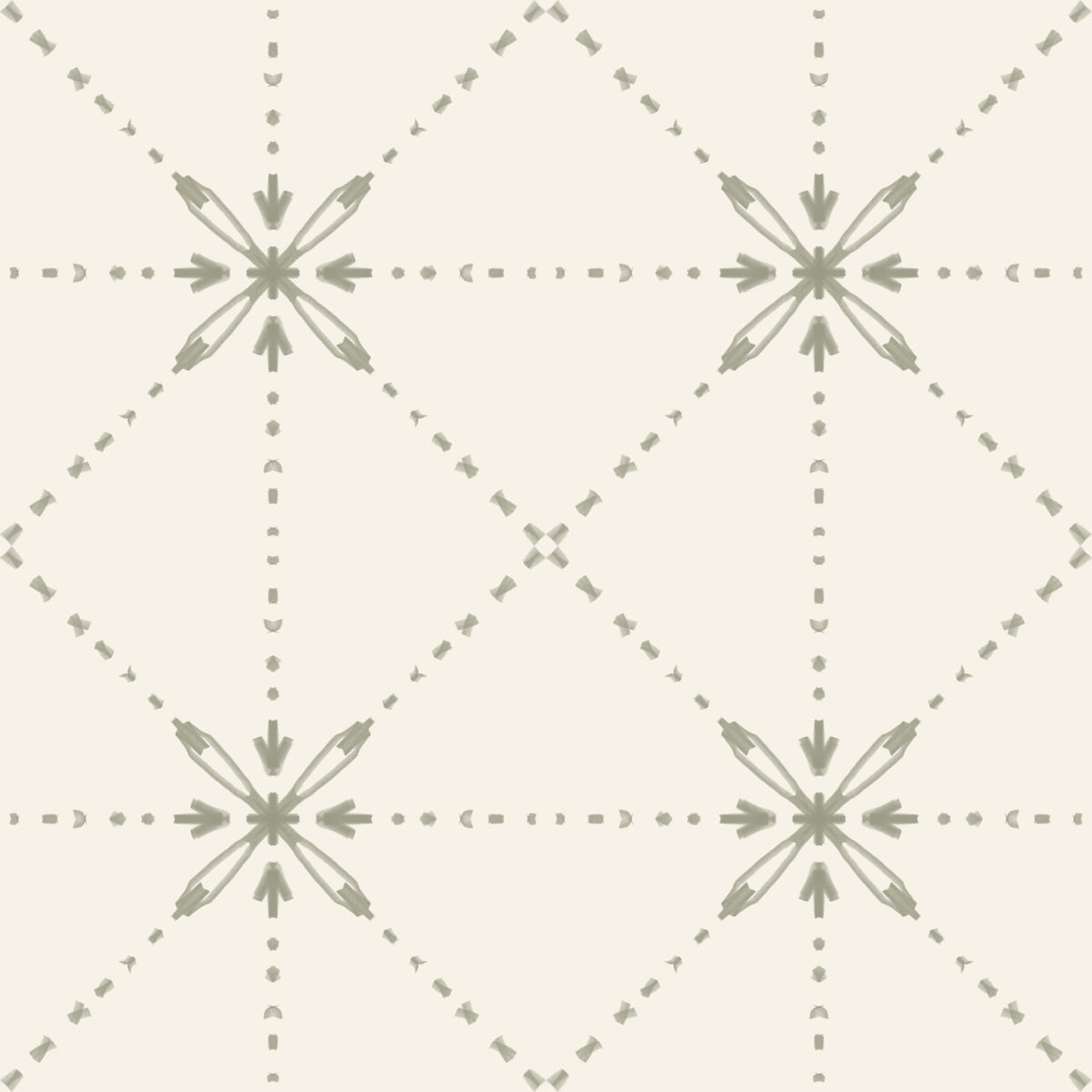 Sashiko Hana-Goshi - Latticed Flower Stitch Sage Wallpaper⁠
