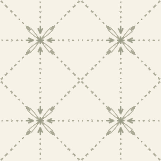 Sashiko Hana-Goshi - Latticed Flower Stitch Sage Wallpaper⁠