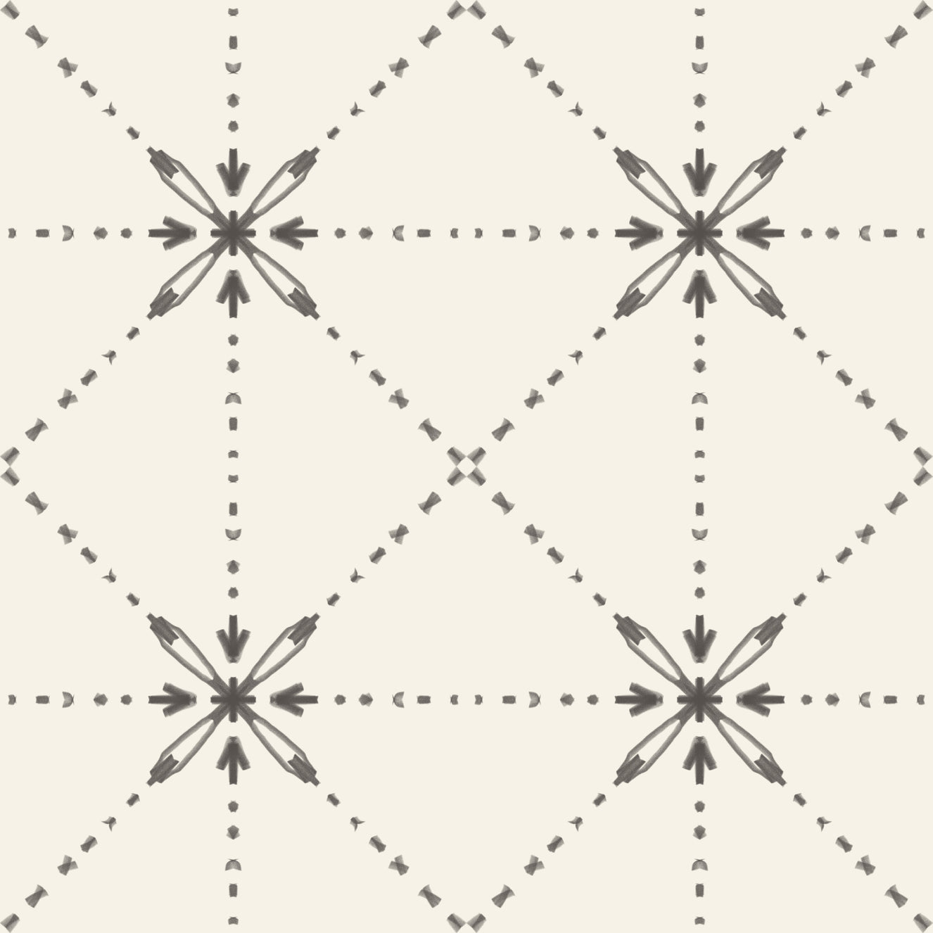 Sashiko Hana-Goshi - Latticed Flower Stitch Silhouette Wallpaper⁠