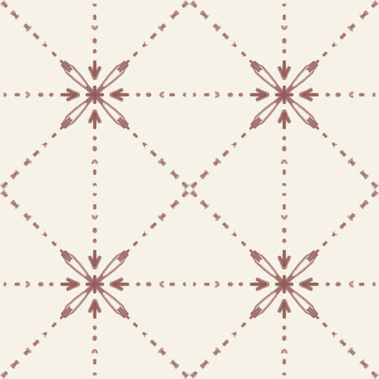 Sashiko Hana-Goshi - Latticed Flower Stitch Terracotta Wallpaper⁠