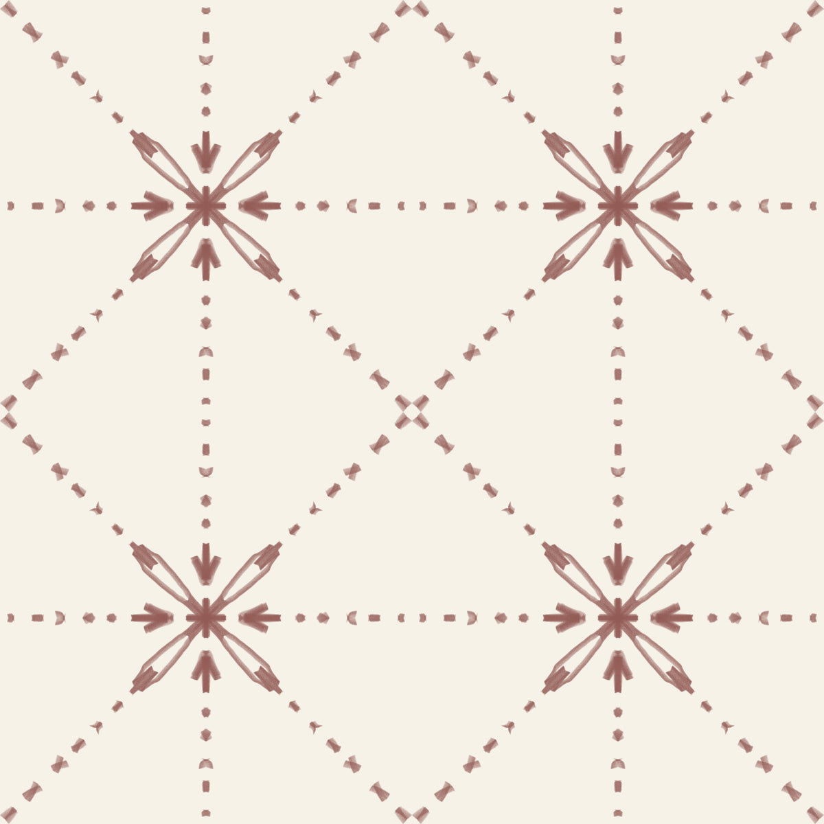 Sashiko Hana-Goshi - Latticed Flower Stitch Terracotta Wallpaper⁠