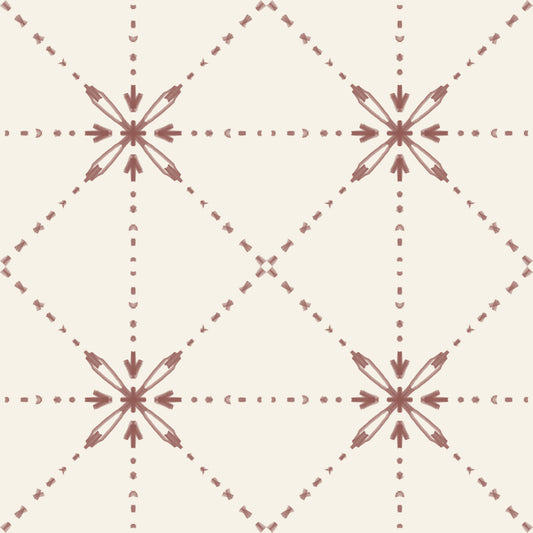 Sashiko Hana-Goshi - Latticed Flower Stitch Terracotta Wallpaper⁠
