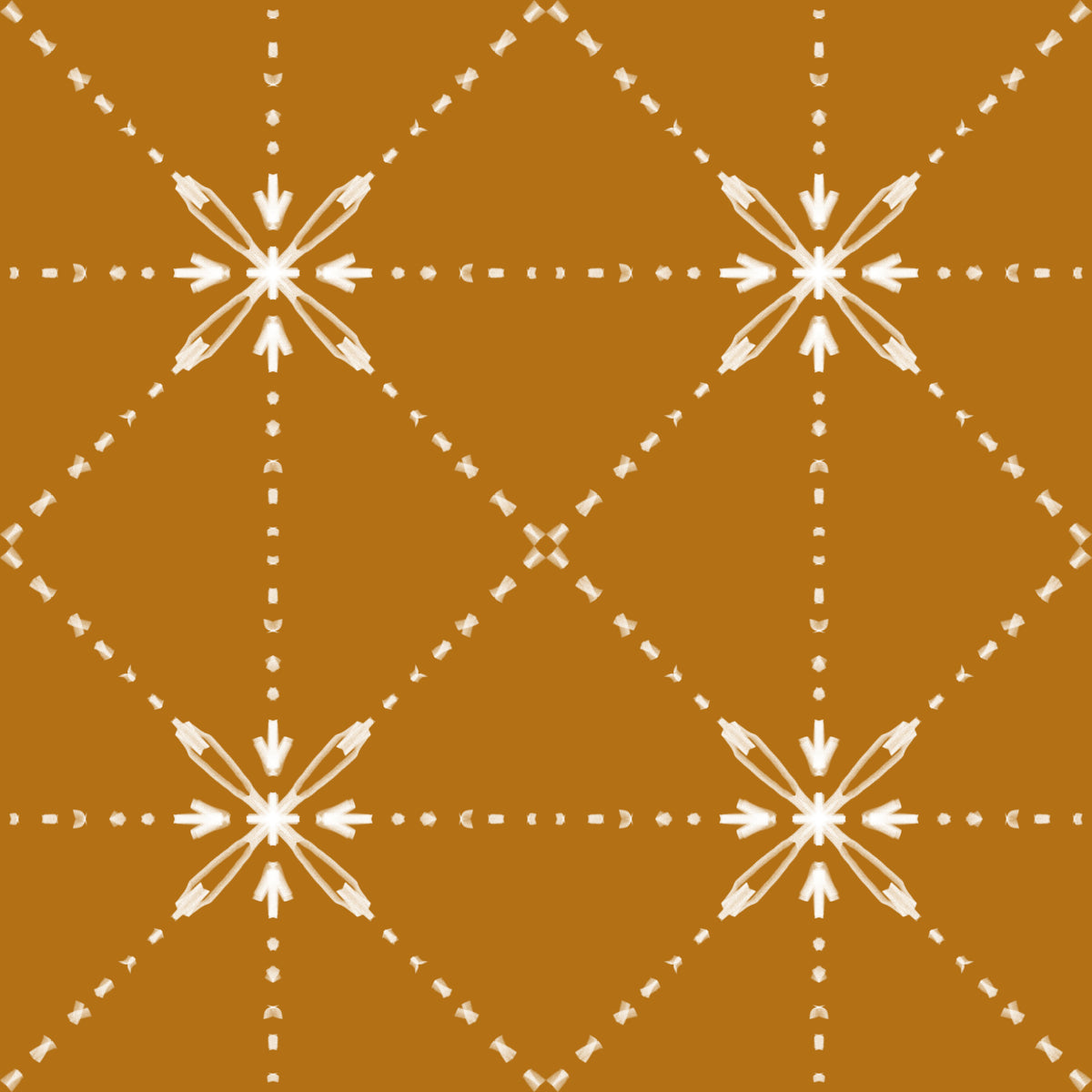 Sashiko Hana-Goshi - Latticed Flower Stitch On Gold Wallpaper⁠