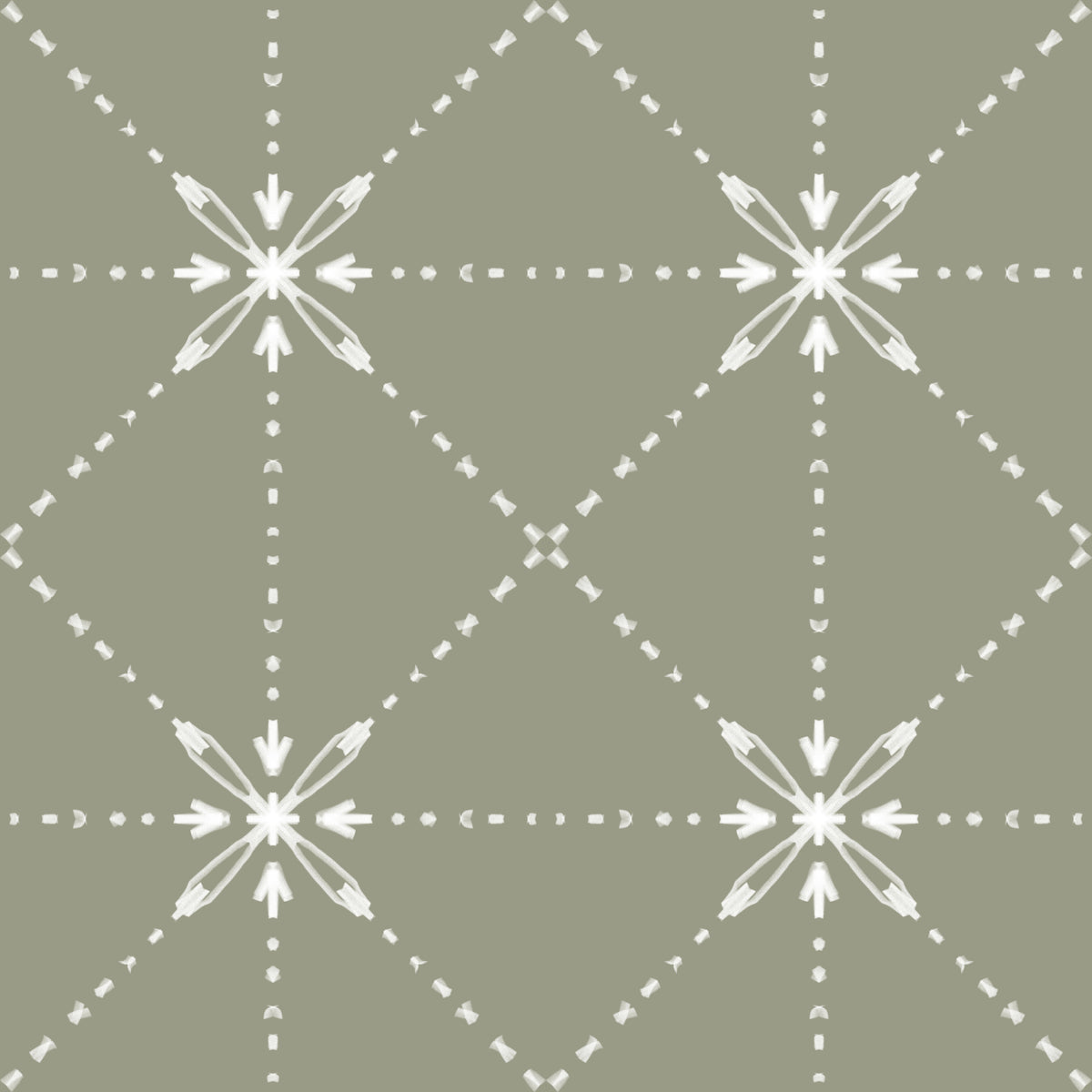 Sashiko Hana-Goshi - Latticed Flower Stitch On Sage Wallpaper⁠