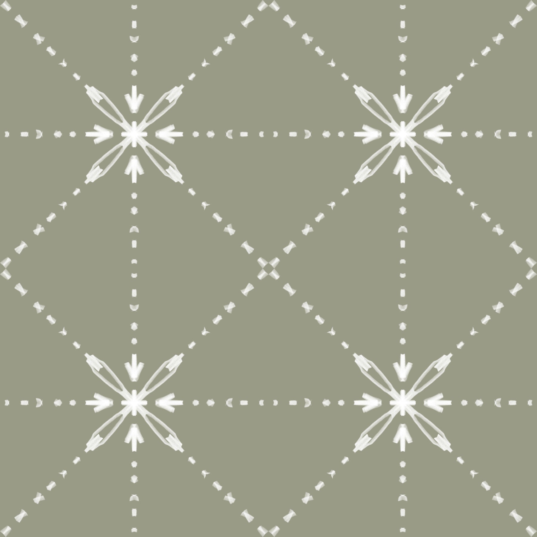 Sashiko Hana-Goshi - Latticed Flower Stitch On Sage Wallpaper⁠
