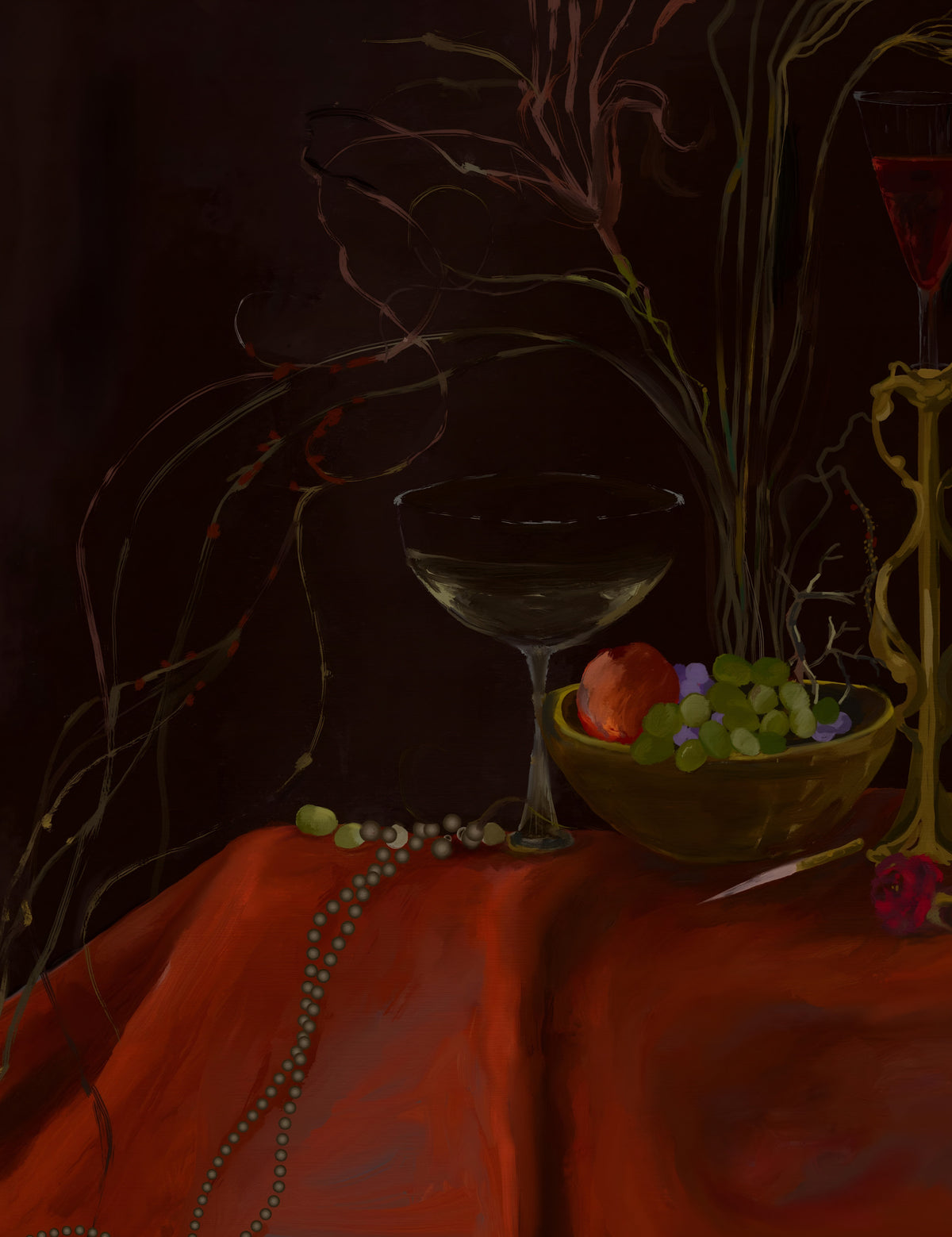 Moody Vintage Baroque Still Life Art Wall Mural in your room — zoomed
