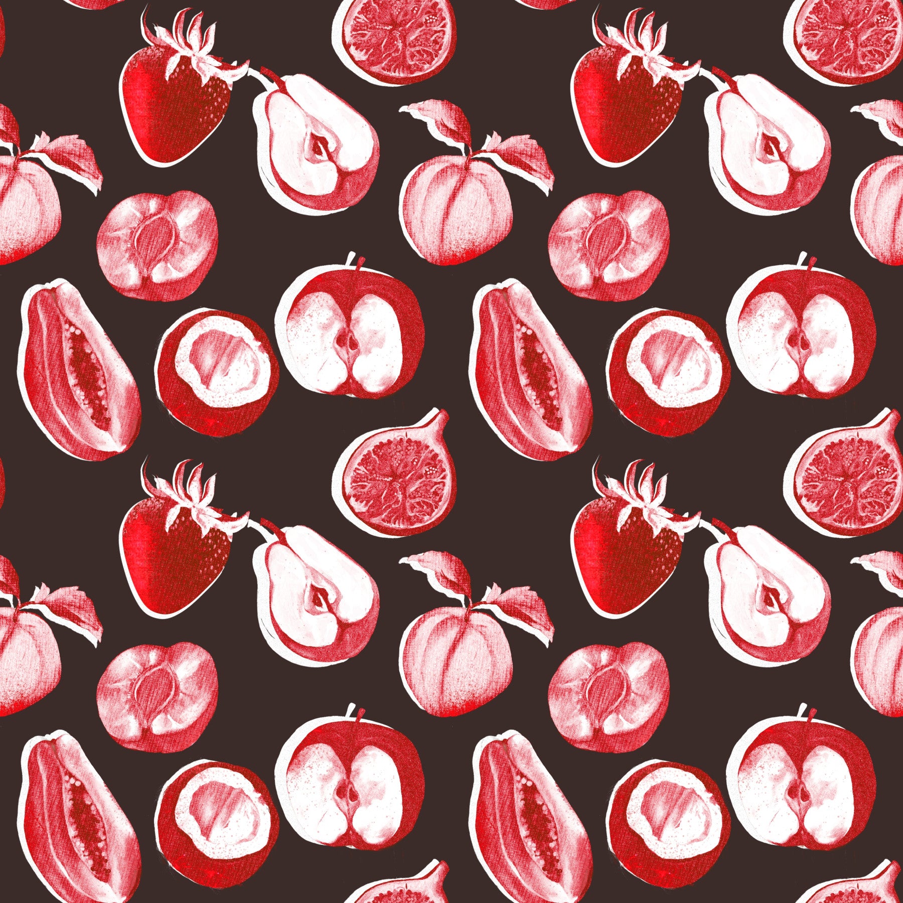Ruby Harvest Retro summer fruits  Wallpaper⁠