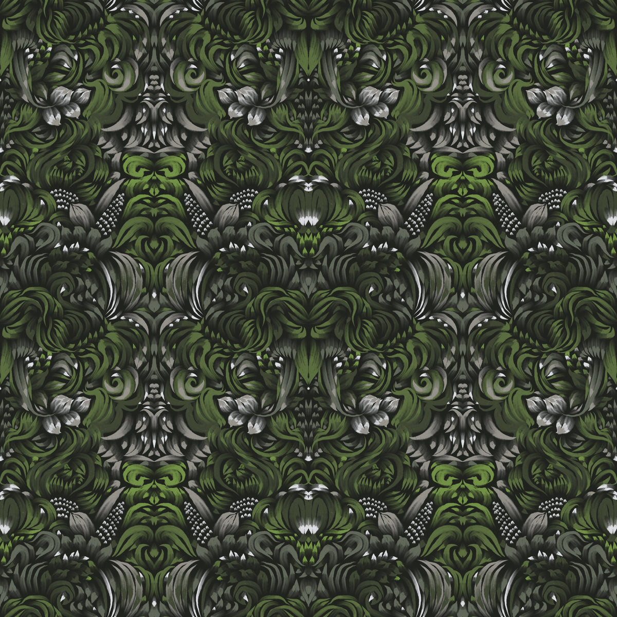 Verdant Damask Jungle Tapestry style Green Forest Wallpaper⁠ in your room — zoomed