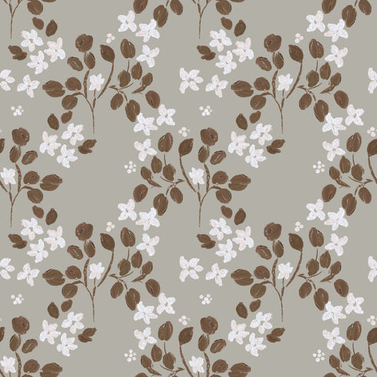 Neutral Bloom Rustic Grey white oil painted Pattern Wallpaper⁠