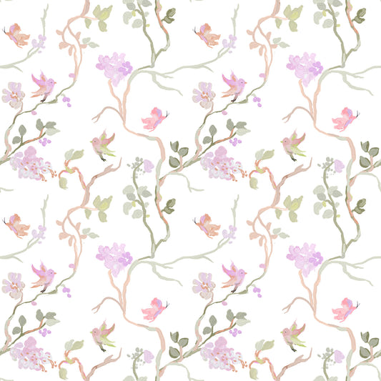 Floral Flight Chinoiserie Dreamy Birds Butterflies  Wallpaper⁠