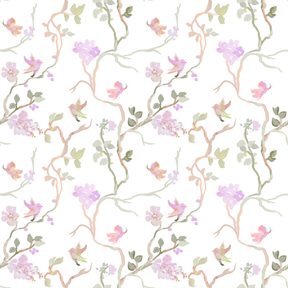 Floral Flight Chinoiserie Dreamy Birds Butterflies  Wallpaper⁠