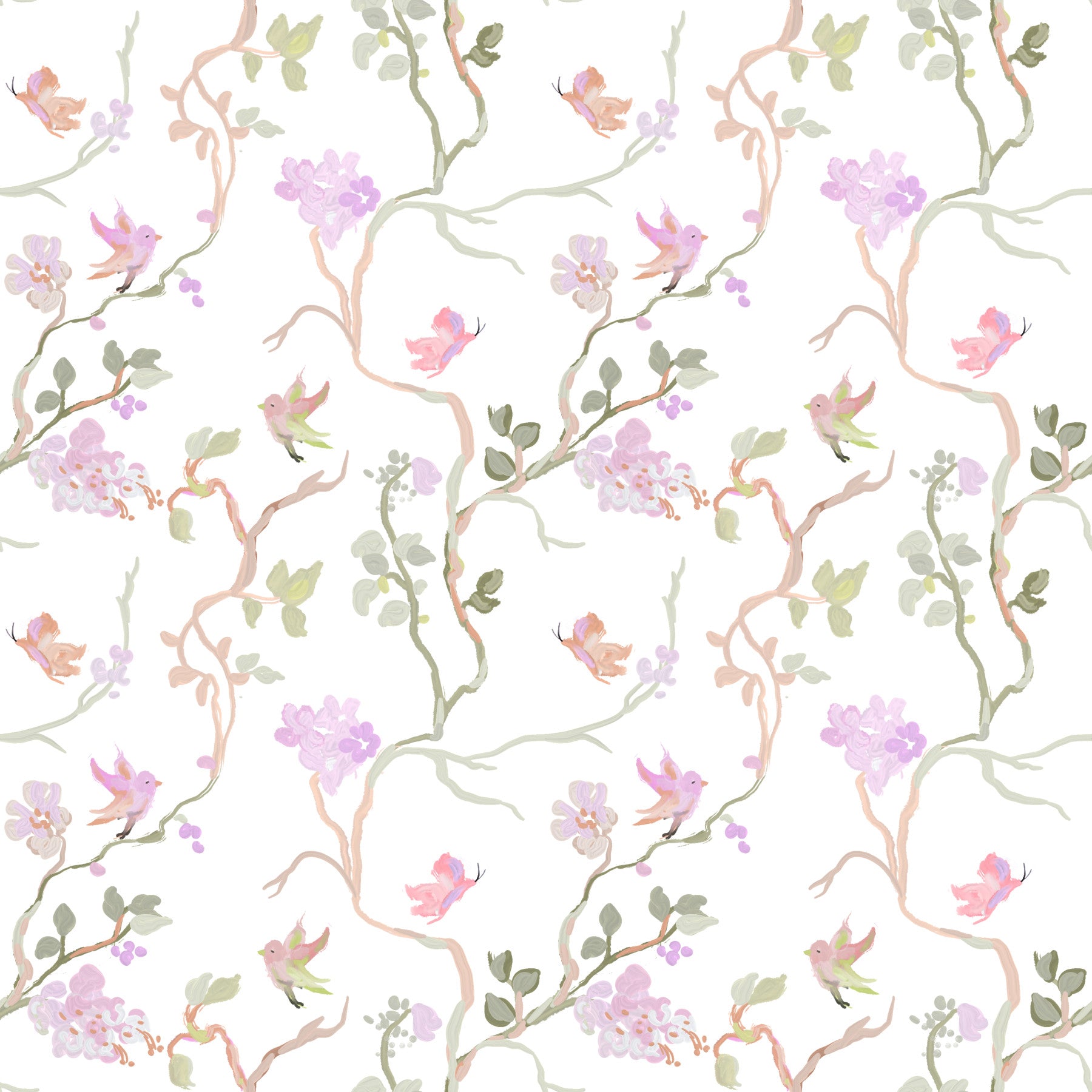 Floral Flight Chinoiserie Dreamy Birds Butterflies  Wallpaper⁠