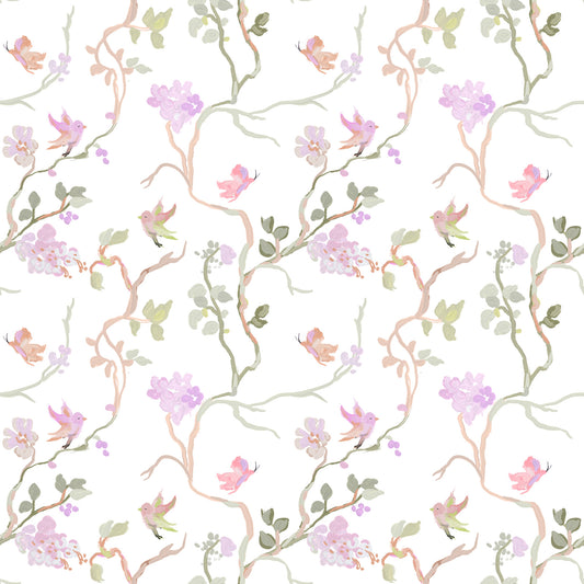 Floral Flight Chinoiserie Dreamy Birds Butterflies  Wallpaper⁠