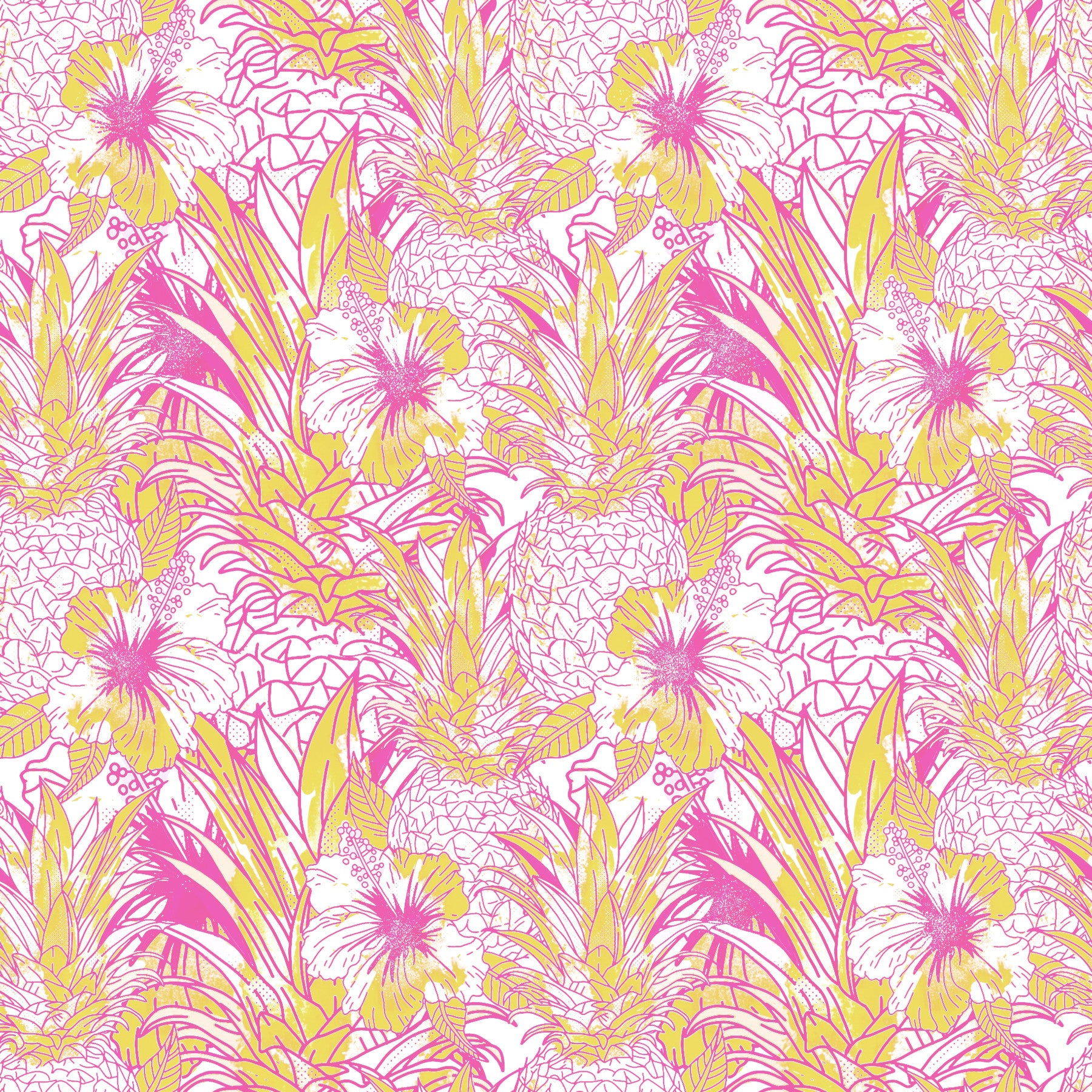 Pineapple Paradise summer pink yellow Hibiscus  Wallpaper⁠