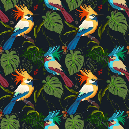 Jungle Birds Exotic Botanical Paradise  Wallpaper⁠