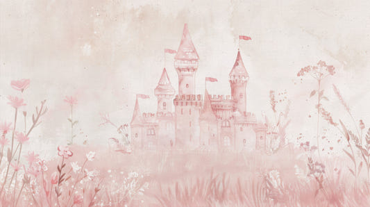Fairytale Princess Castle – Pink Watercolor Wall Mural