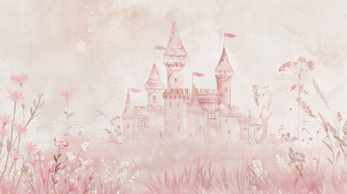 Fairytale Princess Castle – Pink Watercolor Wall Mural