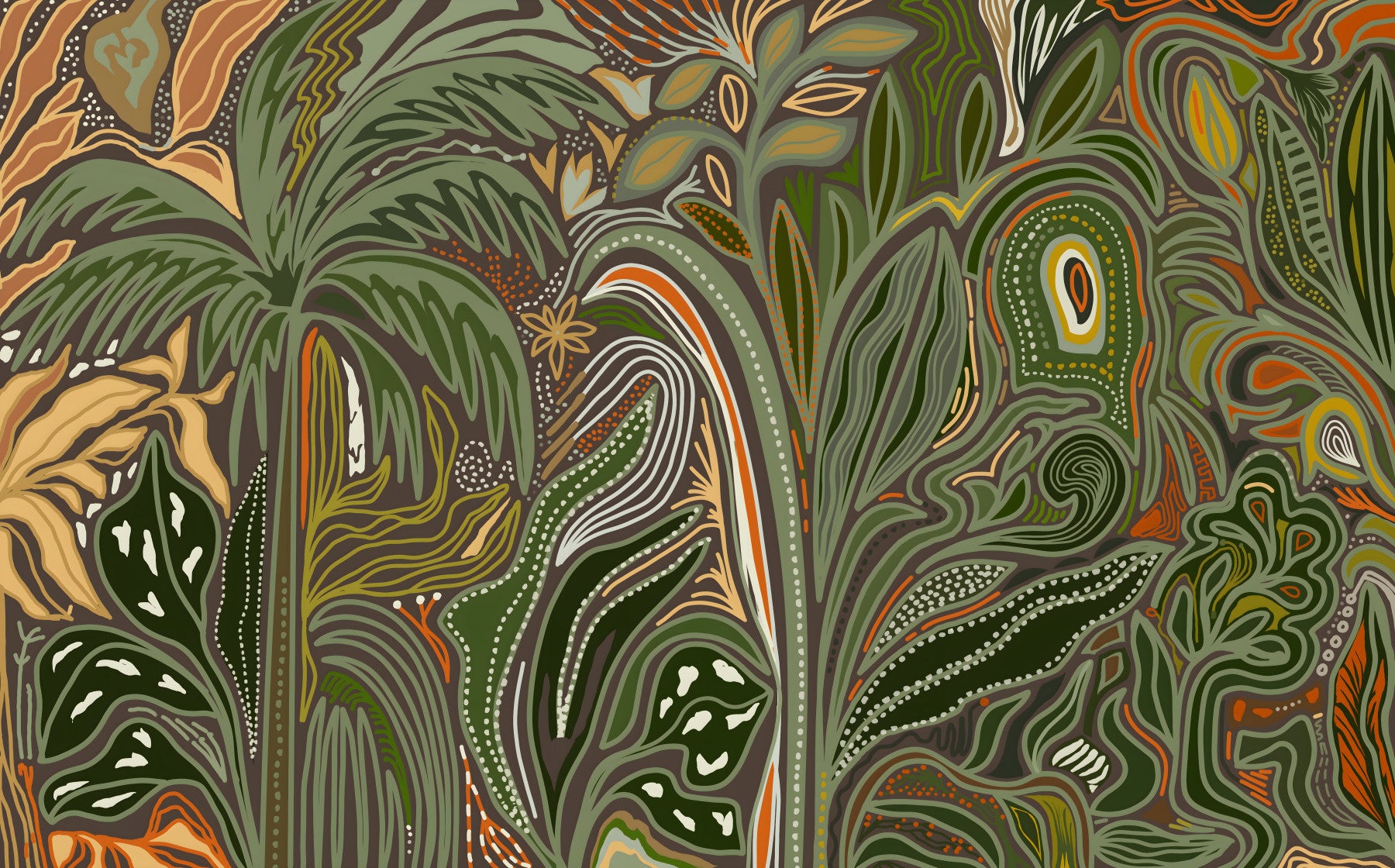 Arboreal Reverie Jungle Palm Grove Tropical Abstract Wall Mural