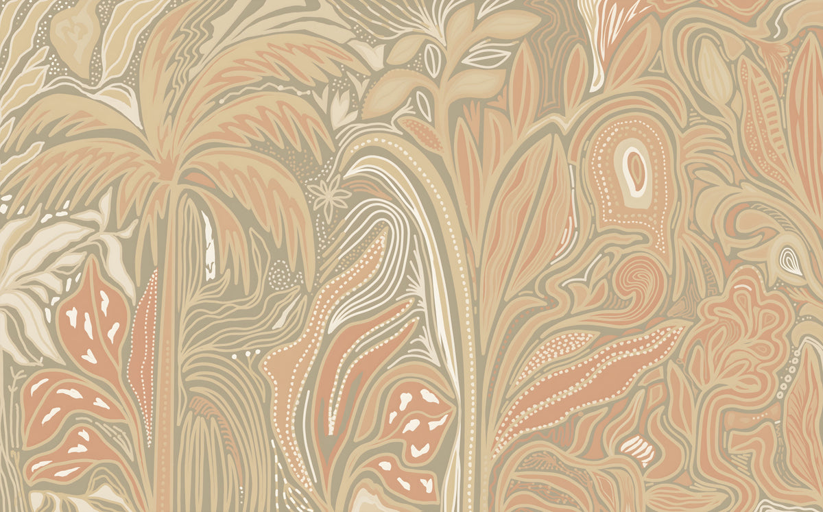 Earthy Warm Tones Jungle Rustic Abstraction Wall Mural in your room — zoomed