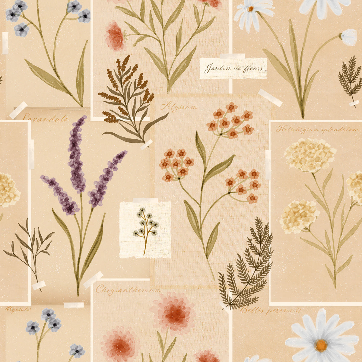 Jardin des Fleurs Collage Vintage Wallpaper⁠