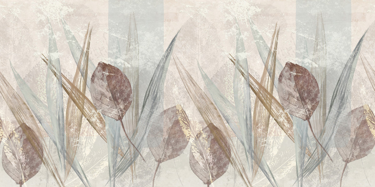 Ethereal Leaves Cream Wall Mural in your room — zoomed