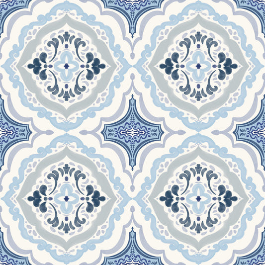 Mediterranean indigo fleur tile Wallpaper⁠