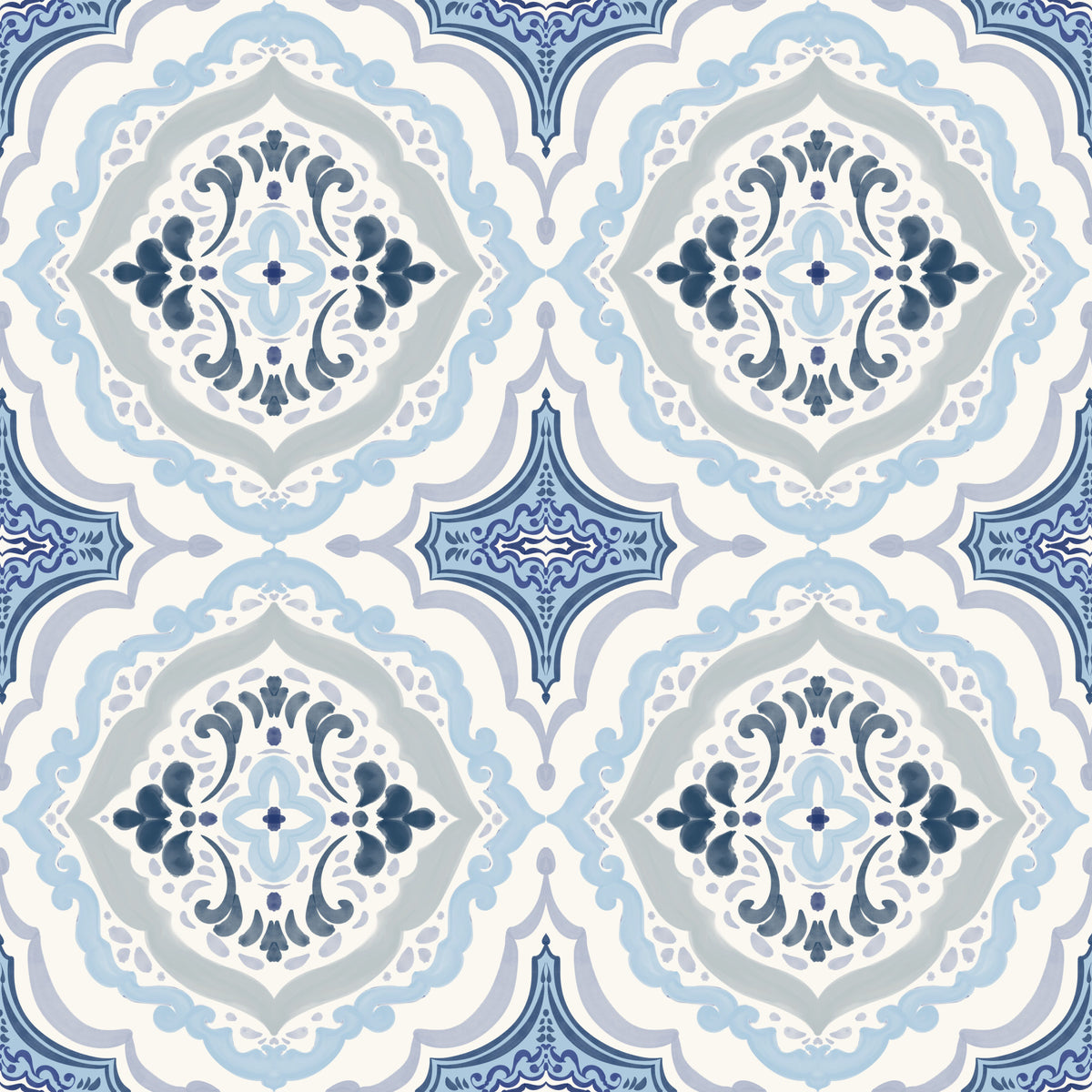 Mediterranean indigo fleur tile Wallpaper⁠