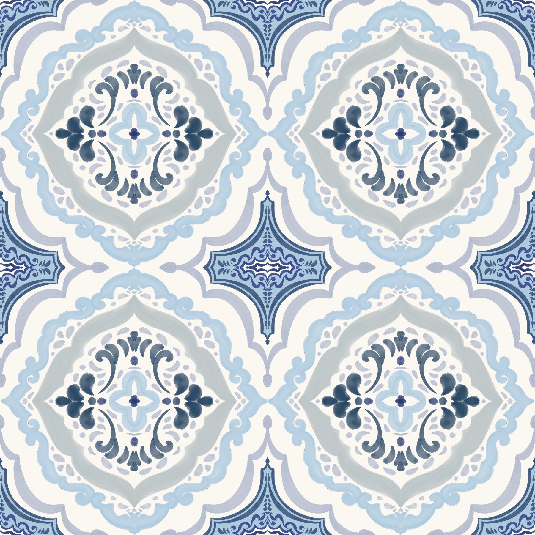 Mediterranean indigo fleur tile Wallpaper⁠