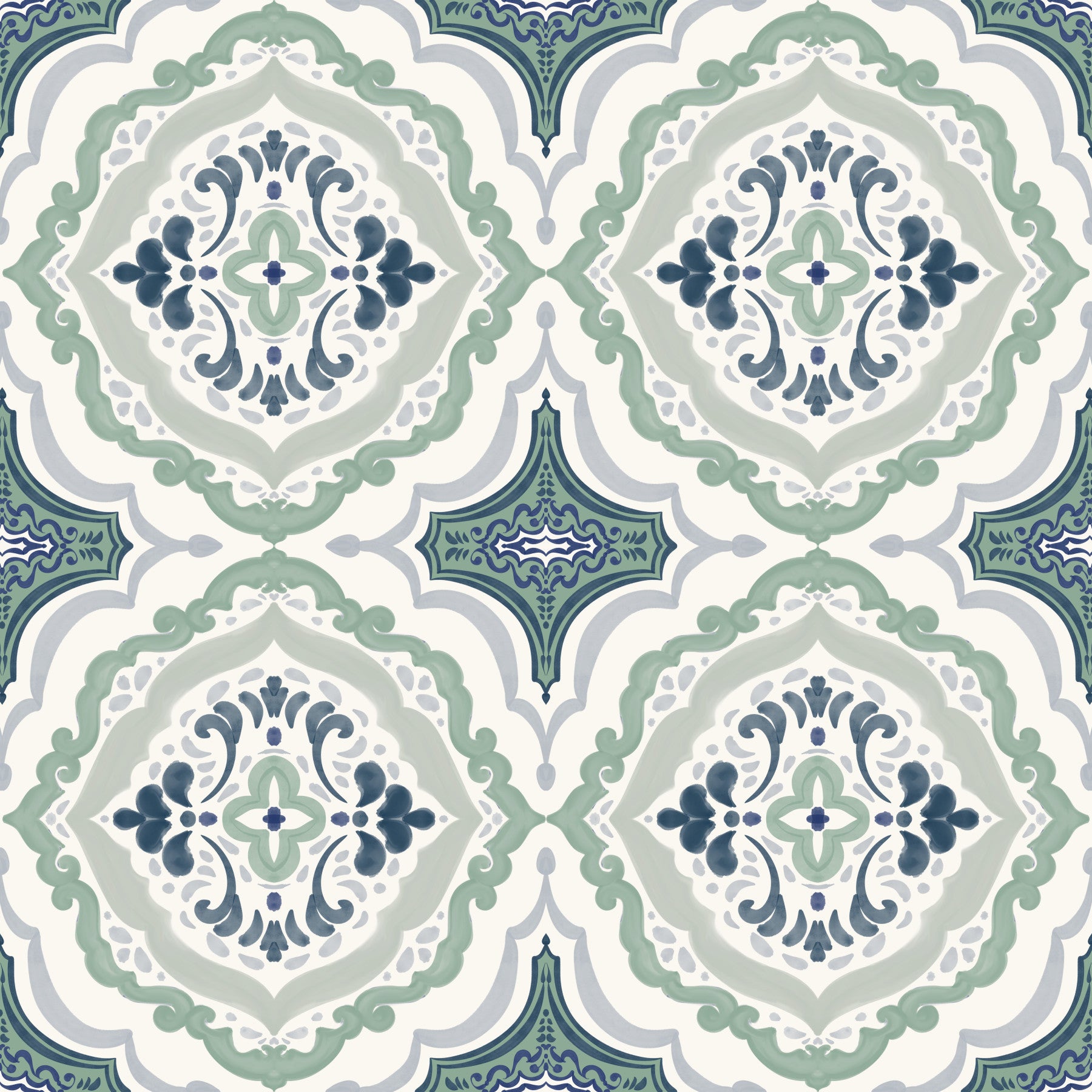 Indigo Bloom Tiles Wallpaper⁠