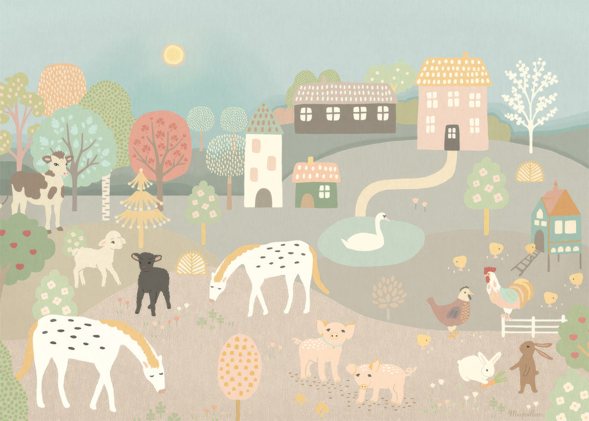 Pastel Farm Story Wall Mural in your room — zoomed