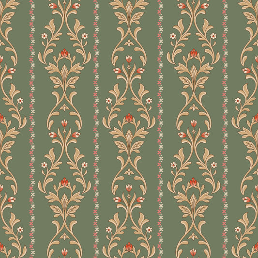 Vintage Bloom heritage stripe Wallpaper⁠
